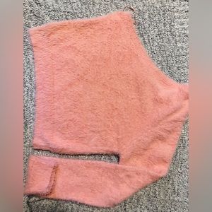 Baby Pink One-Shoulder Fuzzy Sweater